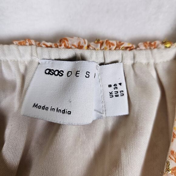 ASOS Curve Maxi Dress Lurex Chiffon Ditsy Floral Cottage Boho Fairy Gold Size 4 - Picture 10 of 16